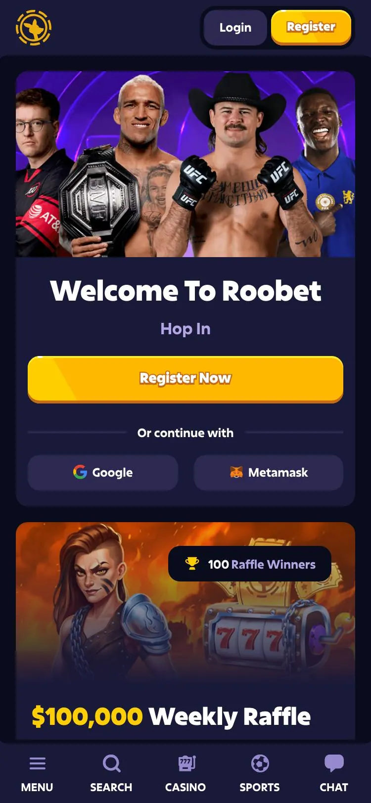 Roobet home page on mobile