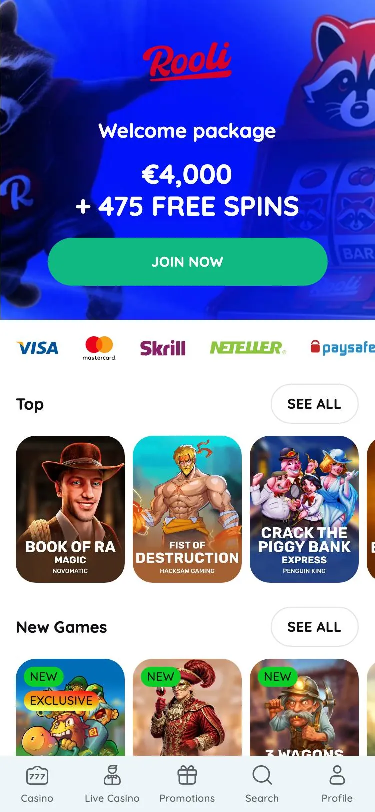 Rooli home page on mobile
