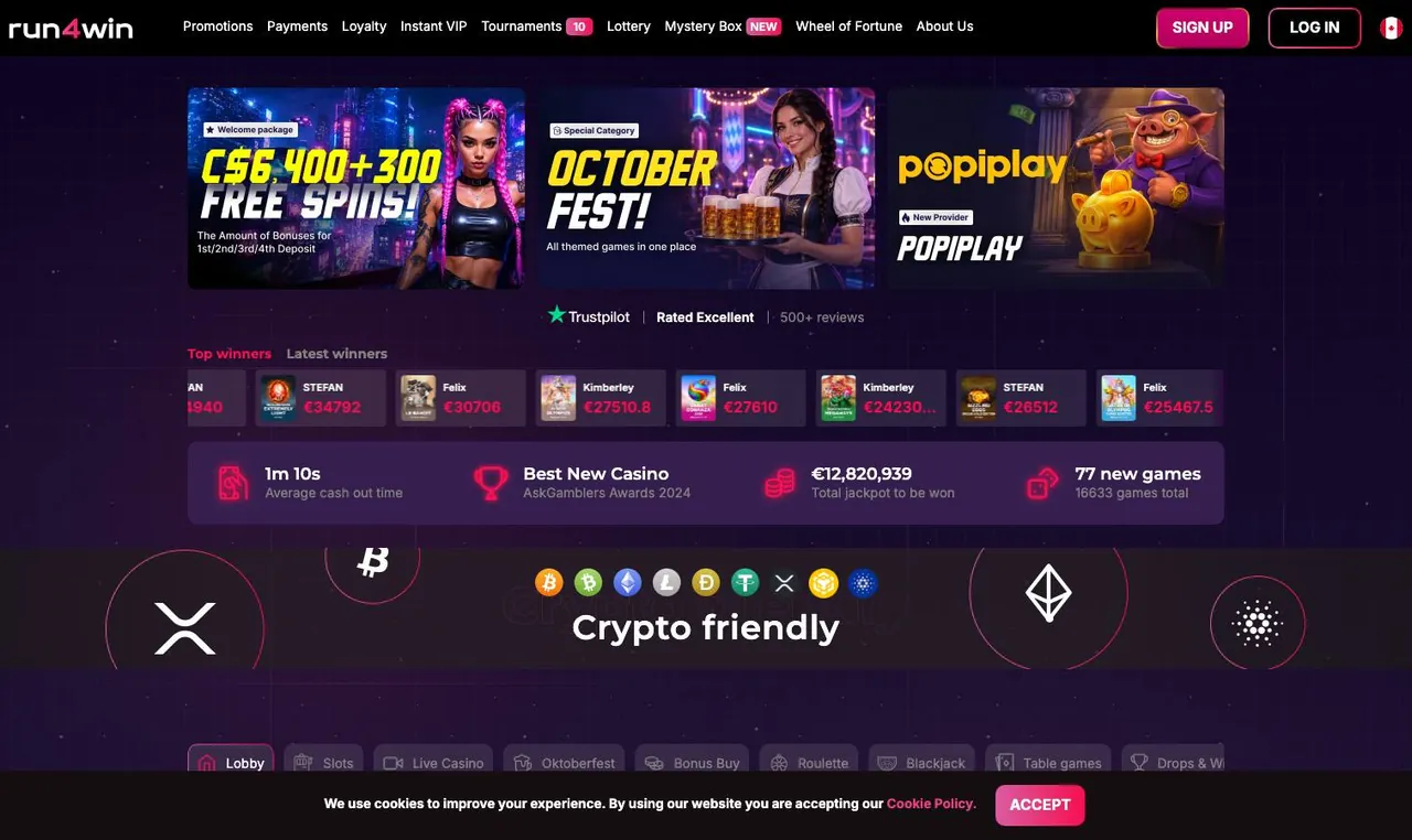 Run4Win home page on desktop