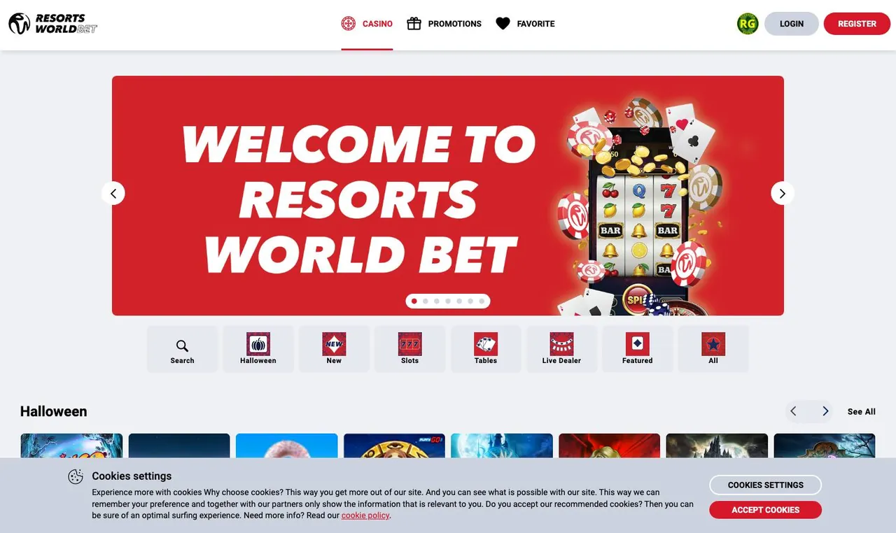 Resorts World Bet home page on desktop