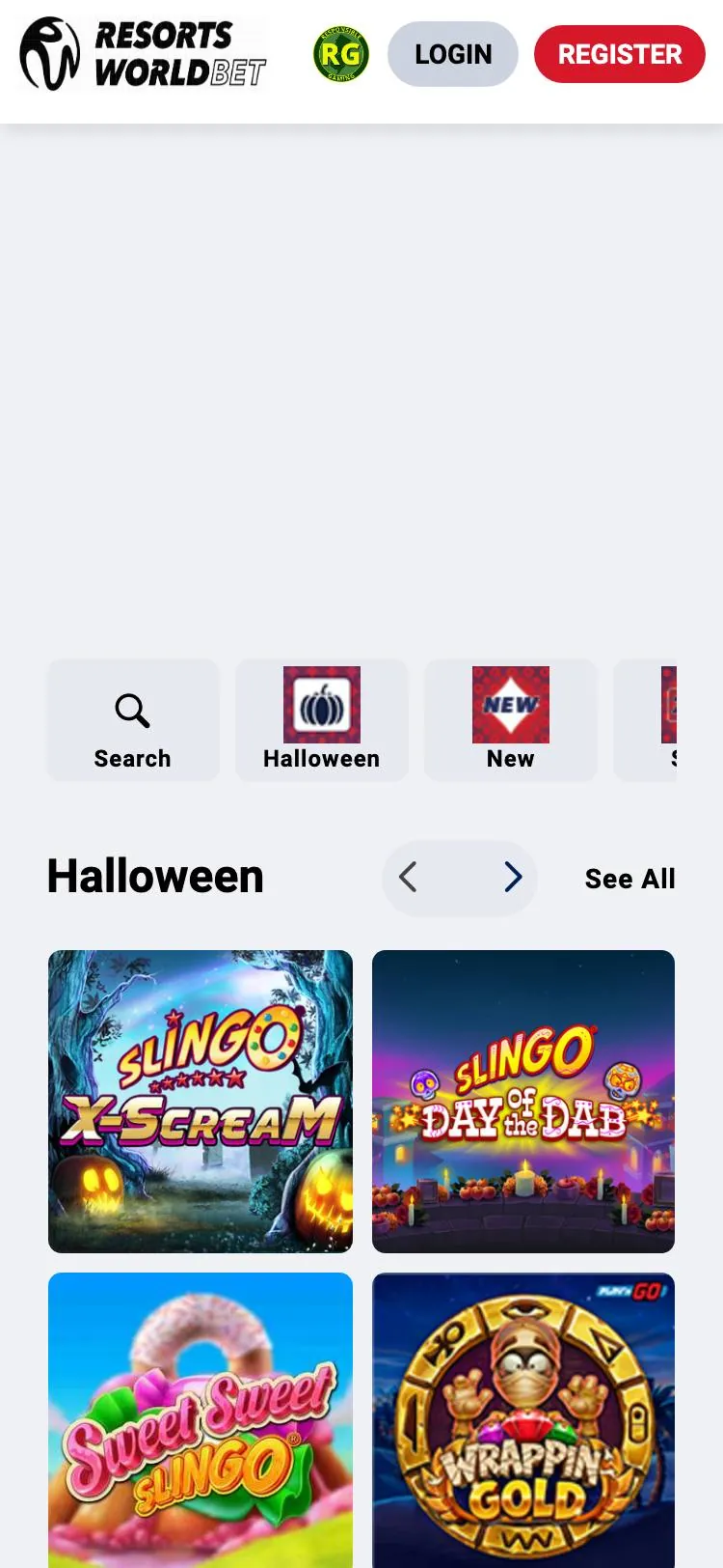 Resorts World Bet home page on mobile