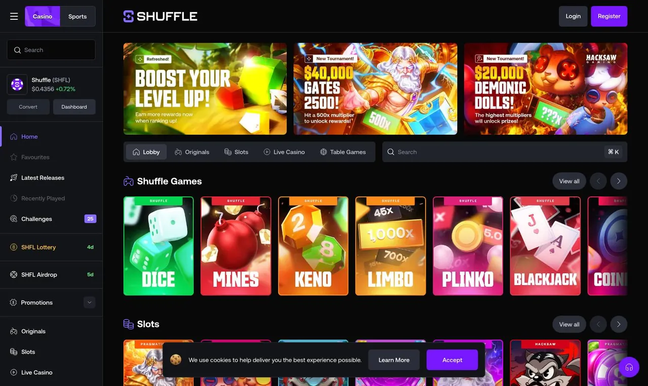 Shuffle home page on desktop