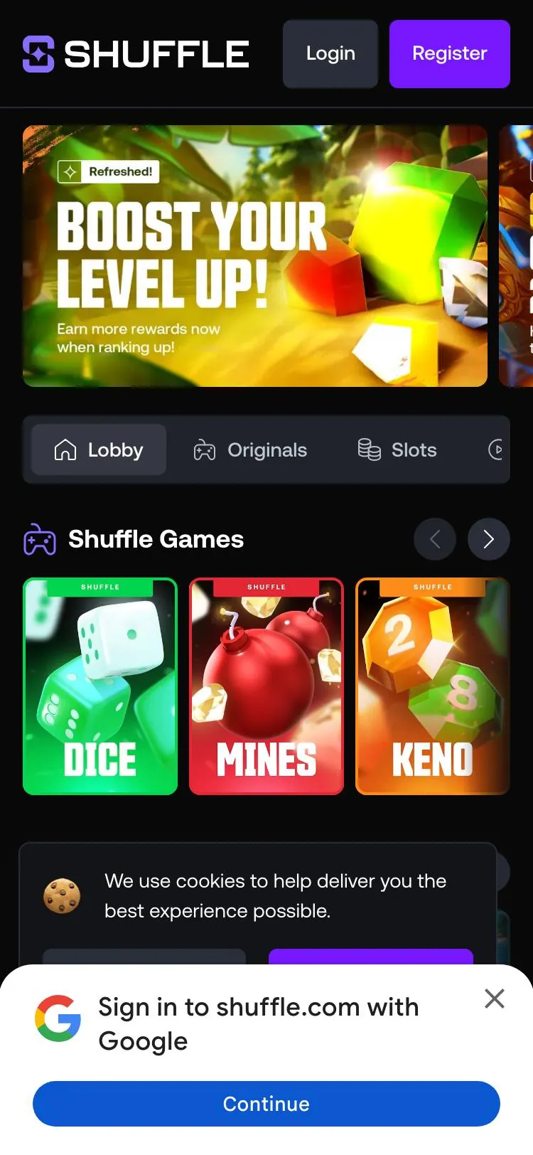 Shuffle home page on mobile