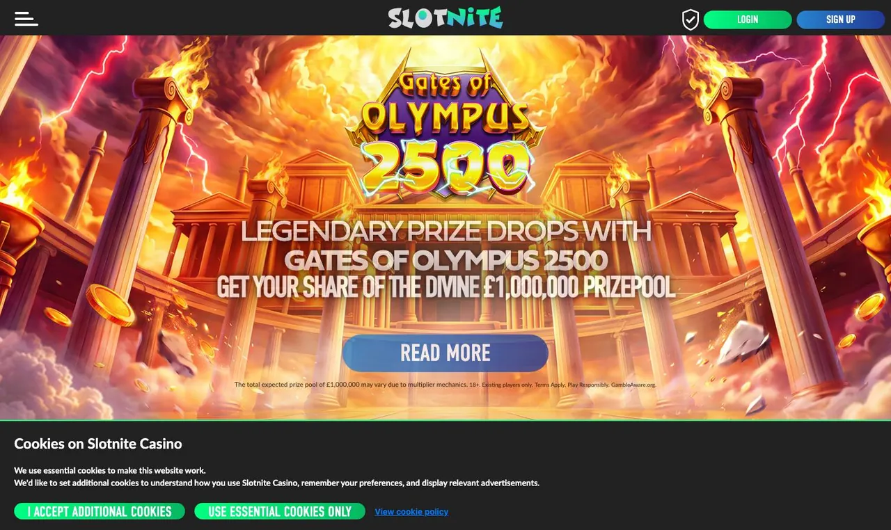 Slotnite home page on desktop