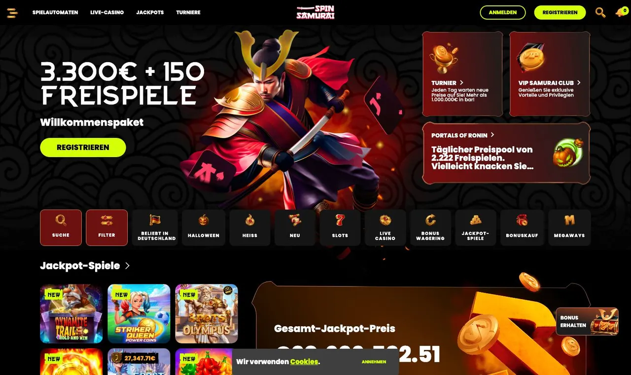 Spin Samurai home page on desktop