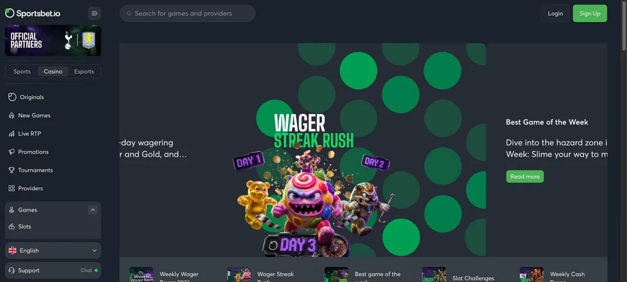 Sportsbet.io home page on desktop