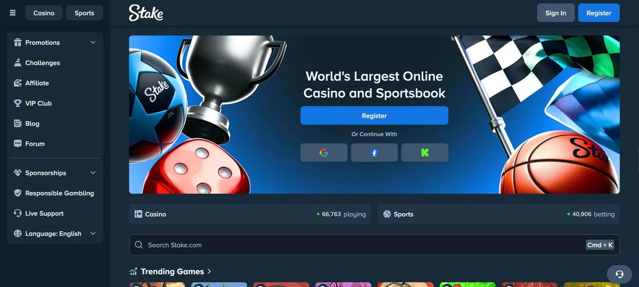 Stake home page on desktop