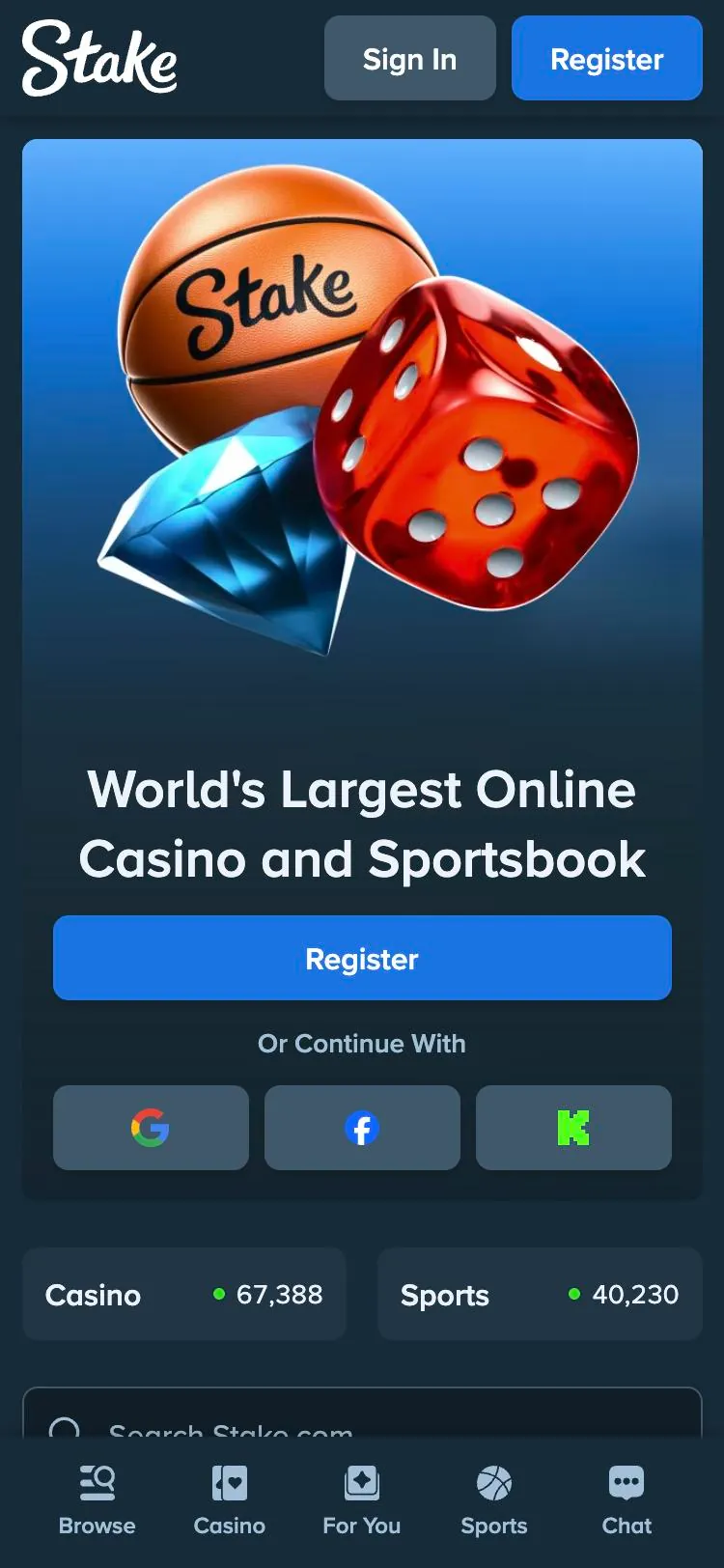 Stake home page on mobile