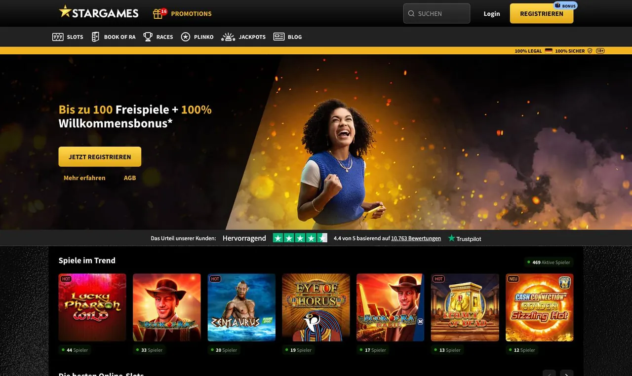StarGames home page on desktop