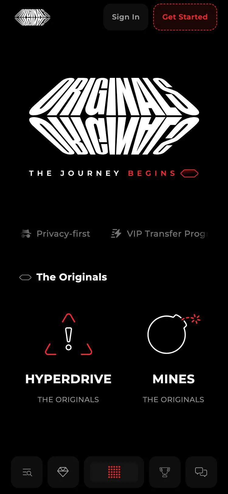 The Originals home page on mobile