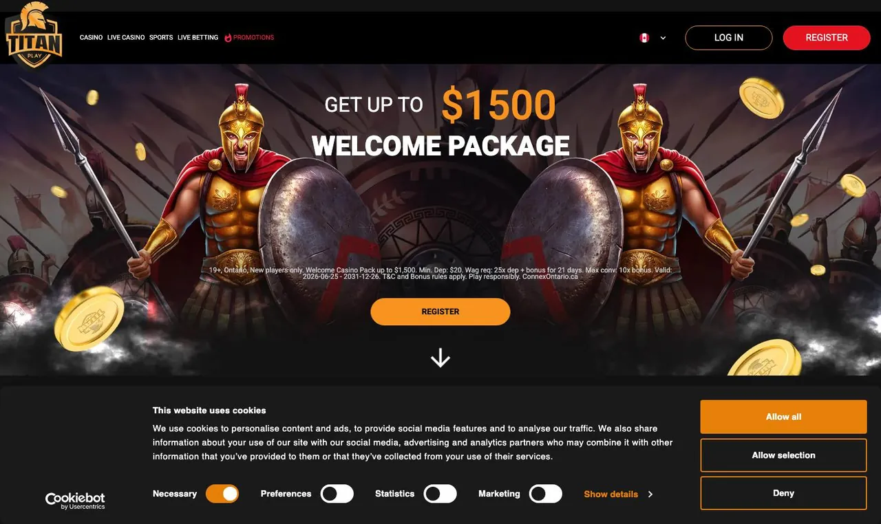TitanPlay home page on desktop
