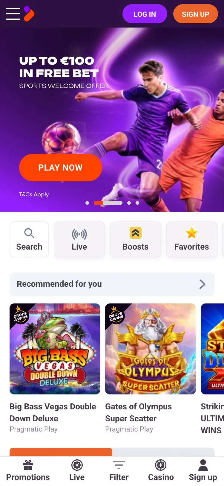 TonyBet home page on mobile