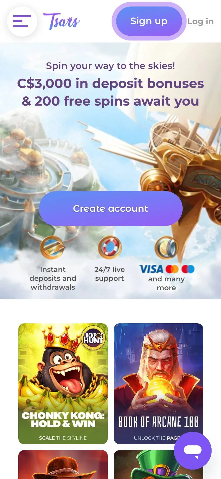 Tsars home page on mobile