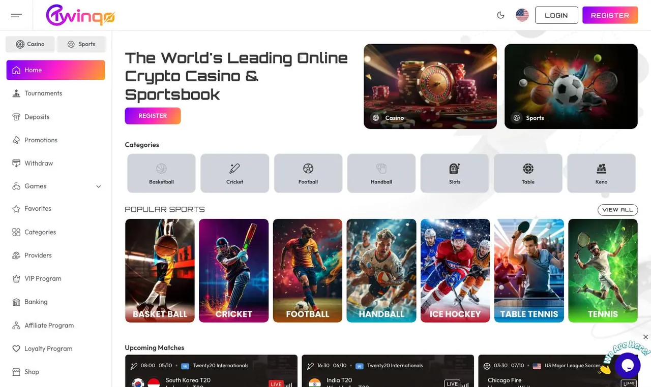Twinqo home page on desktop