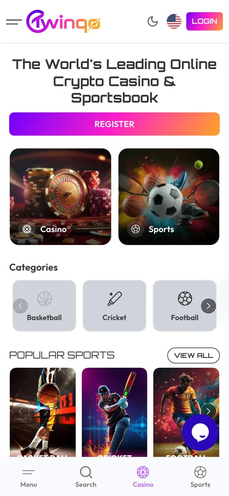Twinqo home page on mobile