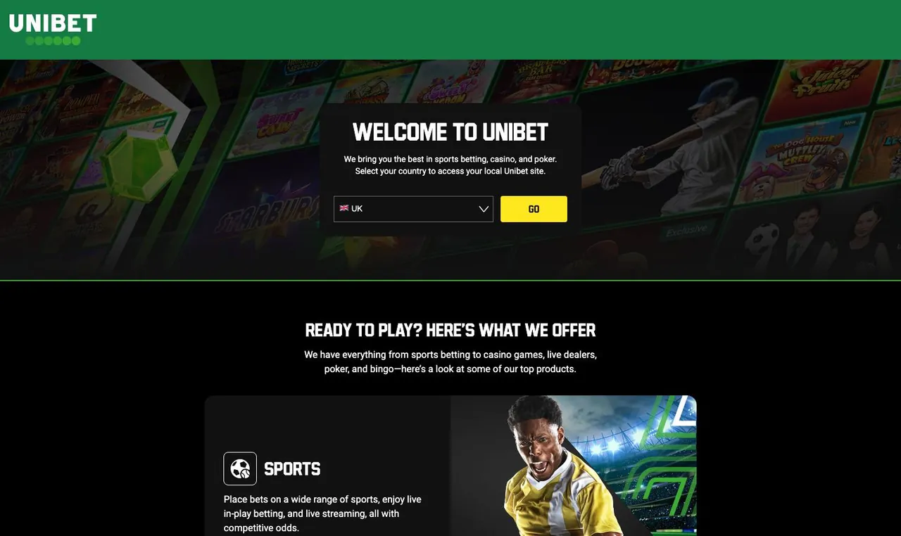 Unibet home page on desktop