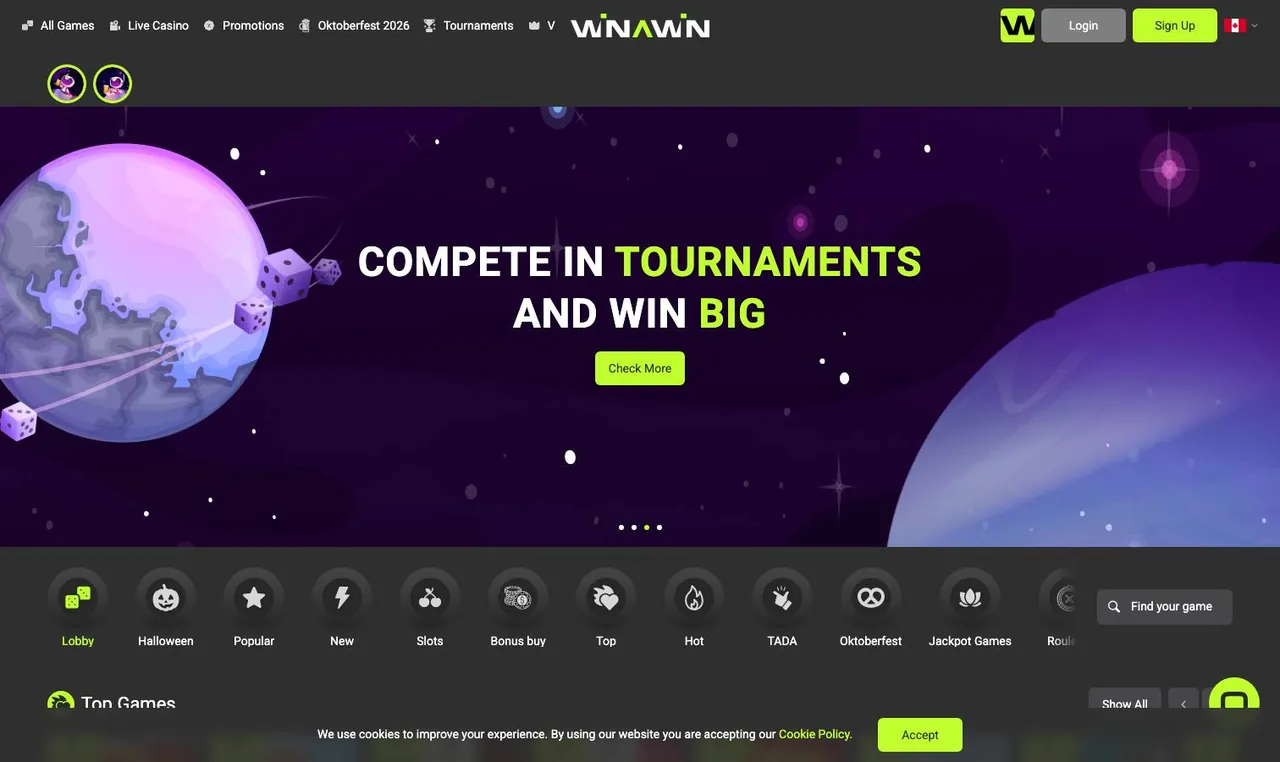 Winawin home page on desktop