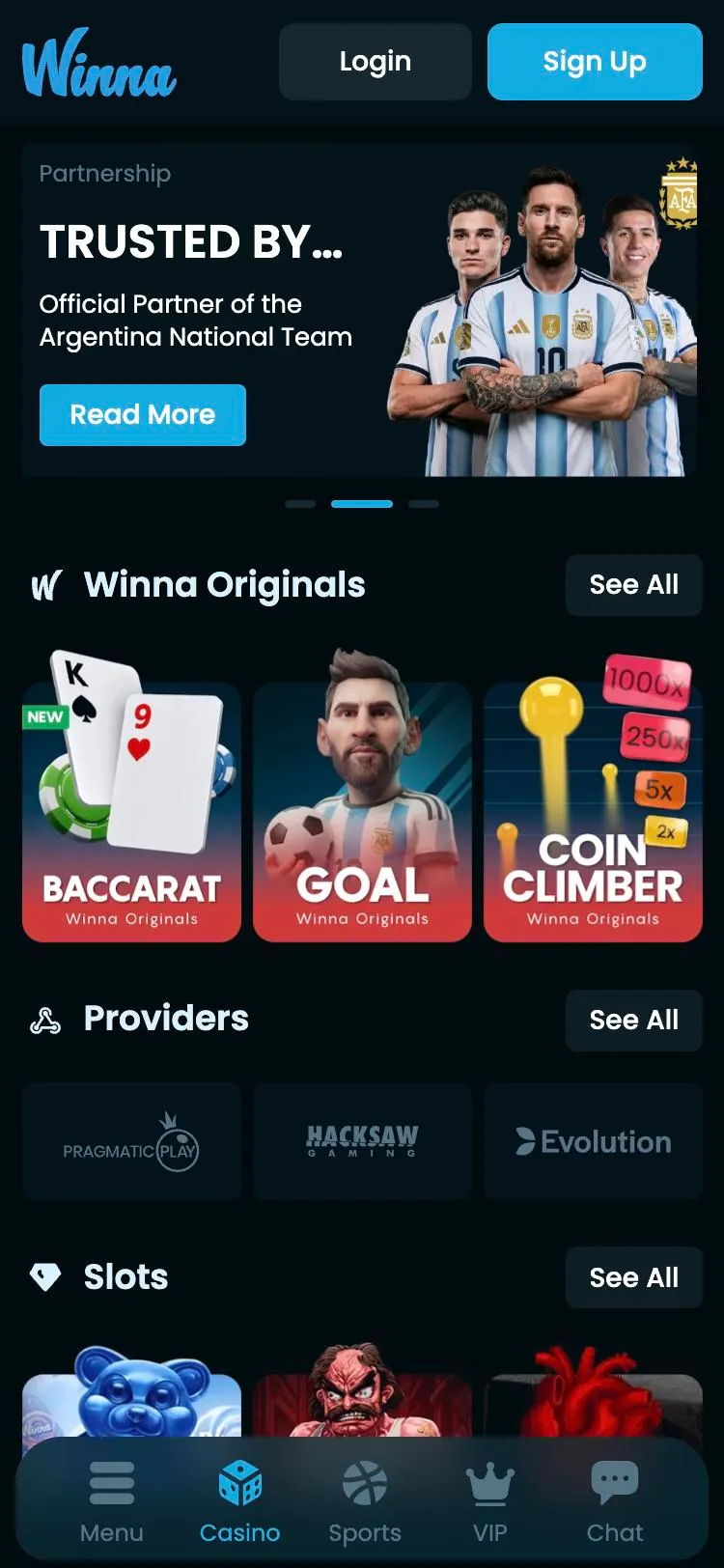 Winna home page on mobile