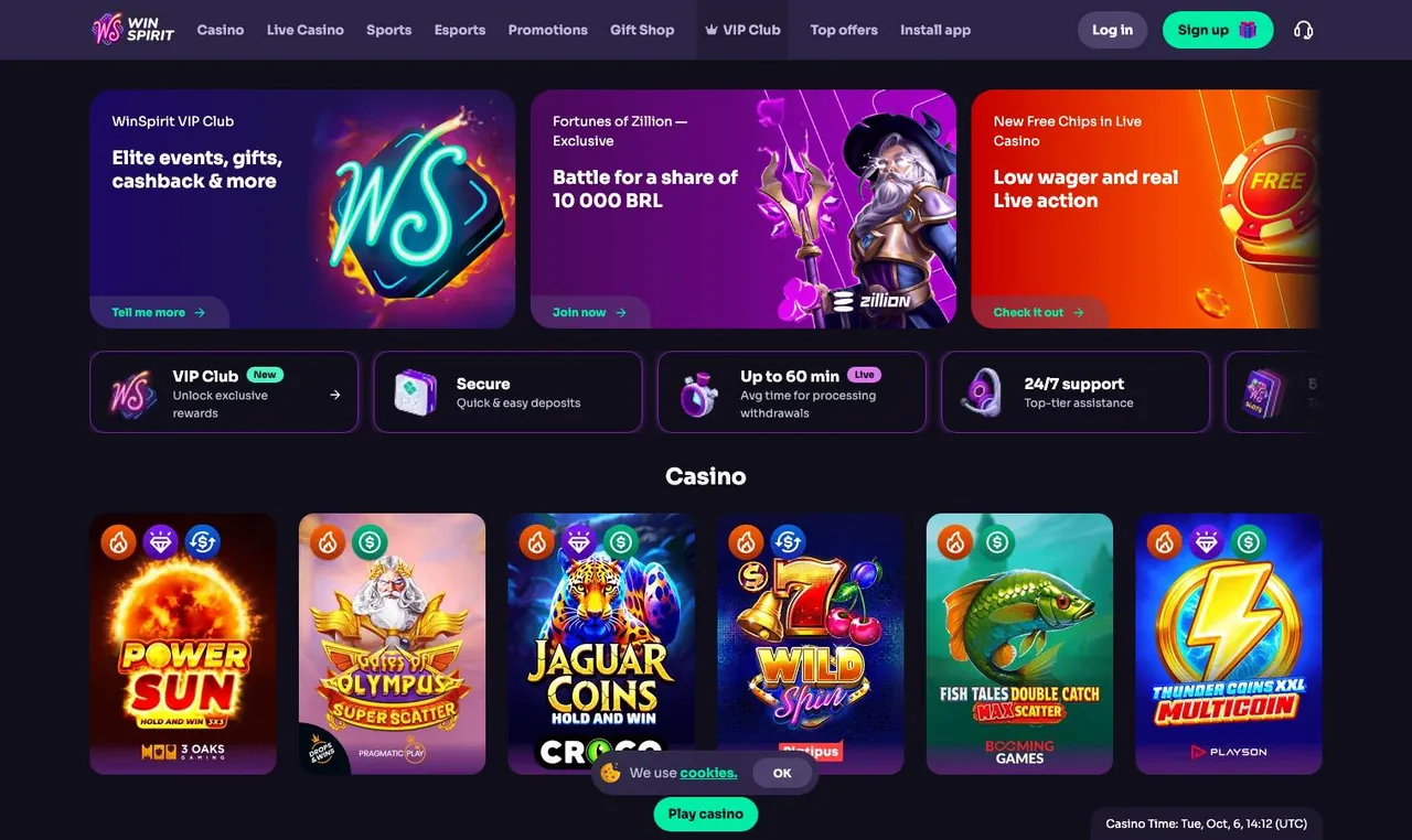 WinSpirit home page on desktop