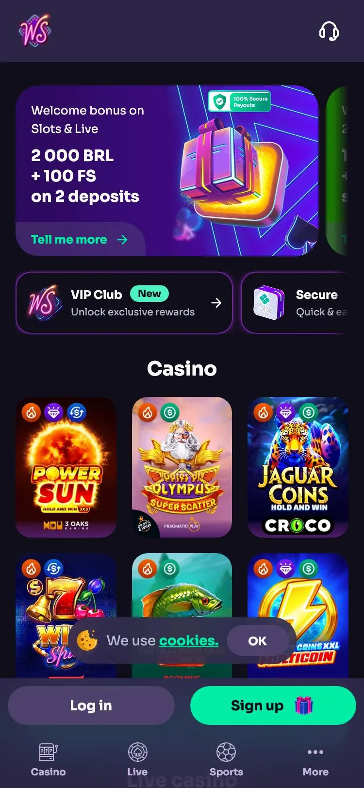 WinSpirit home page on mobile