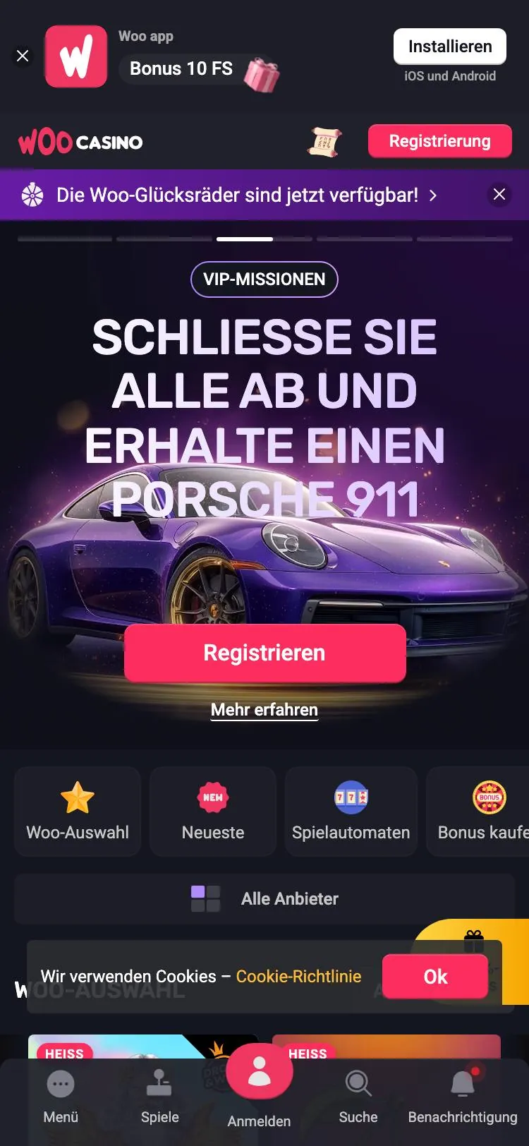 WooCasino home page on mobile