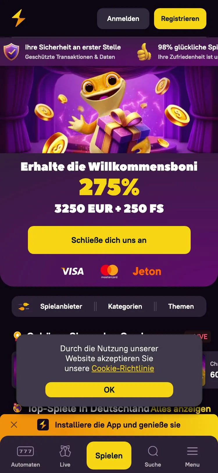 Zoome Casino home page on mobile
